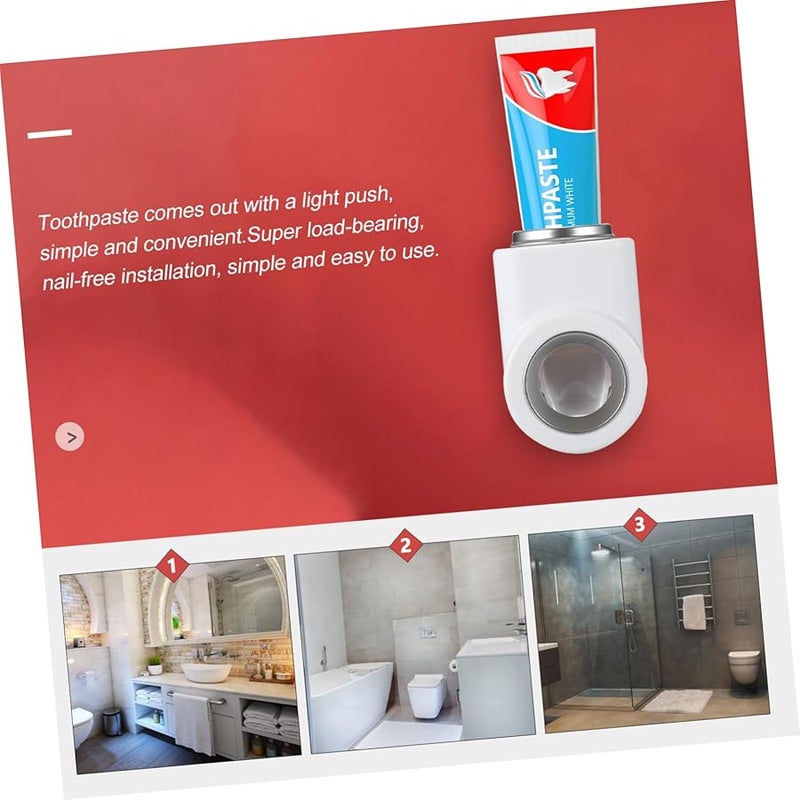 White Wall Mounted Automatic Toothpaste Dispenser No Drill Bathroom Organizer - Image 3